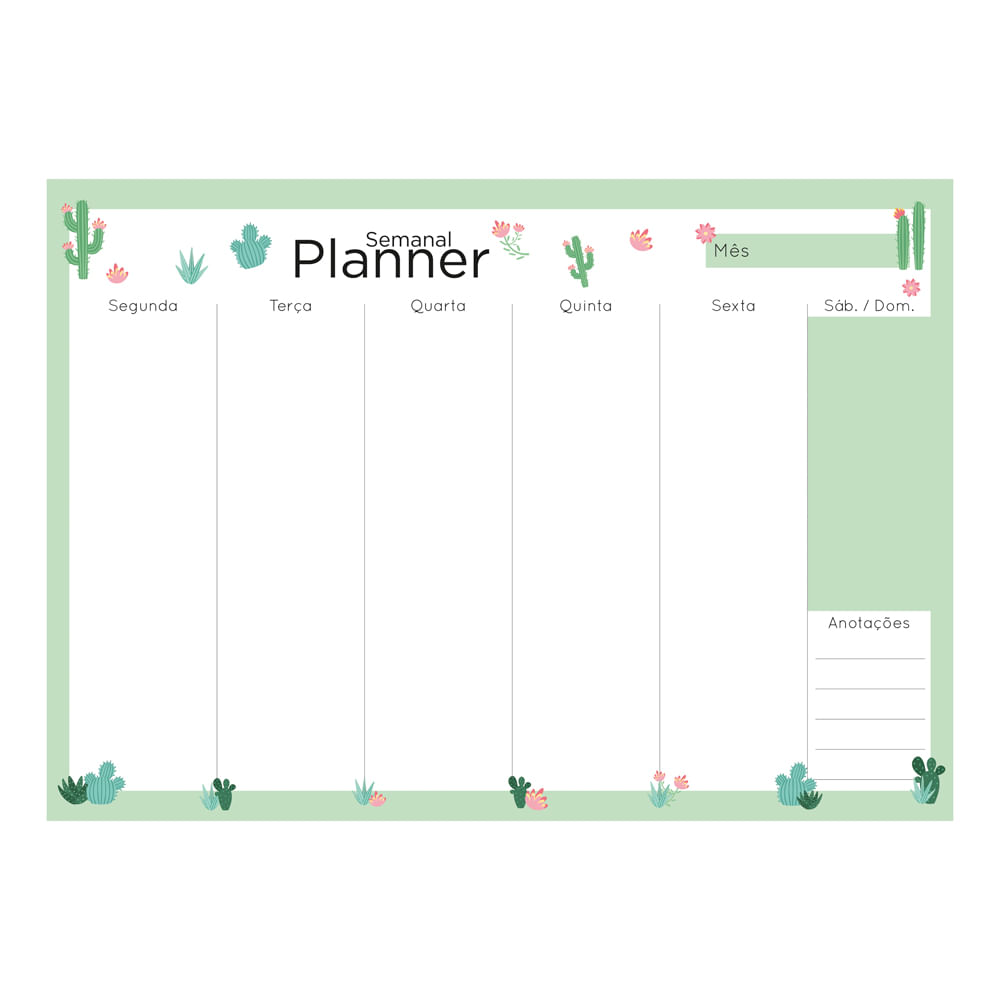 Bloco Planner Chies Semanal Style Le Botânica Cactos 50 Folhas 24x17cm