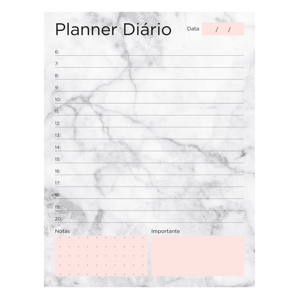 Bloco Planner Chies Diário Style Le Mármore 40 Folhas 11,5x15cm