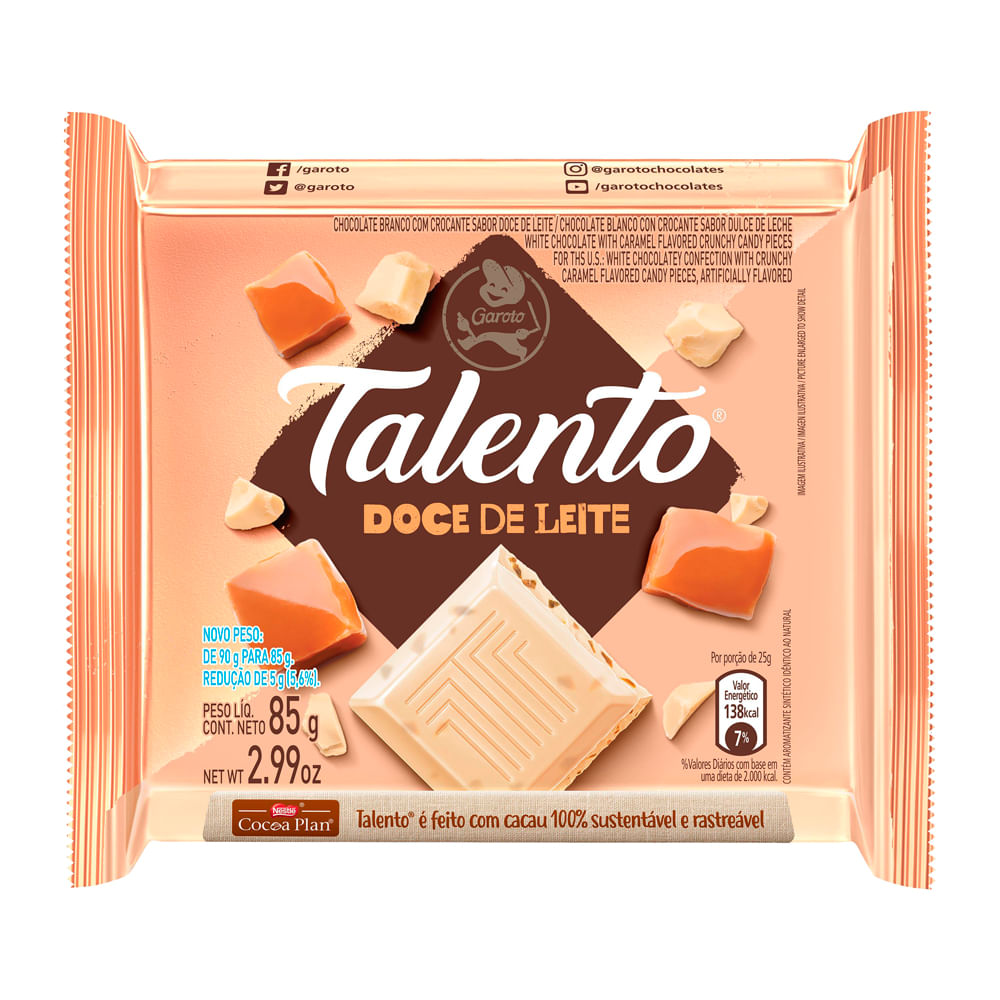 Chocolate Talento Branco com Doce de Leite 85g