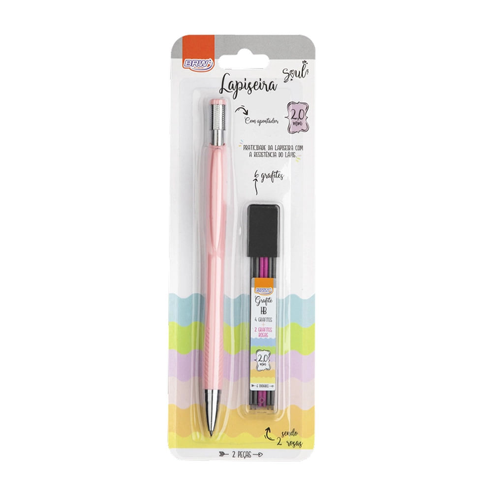 Lapiseira Técnica Brw Rosa 2.0mm com Mina Refil