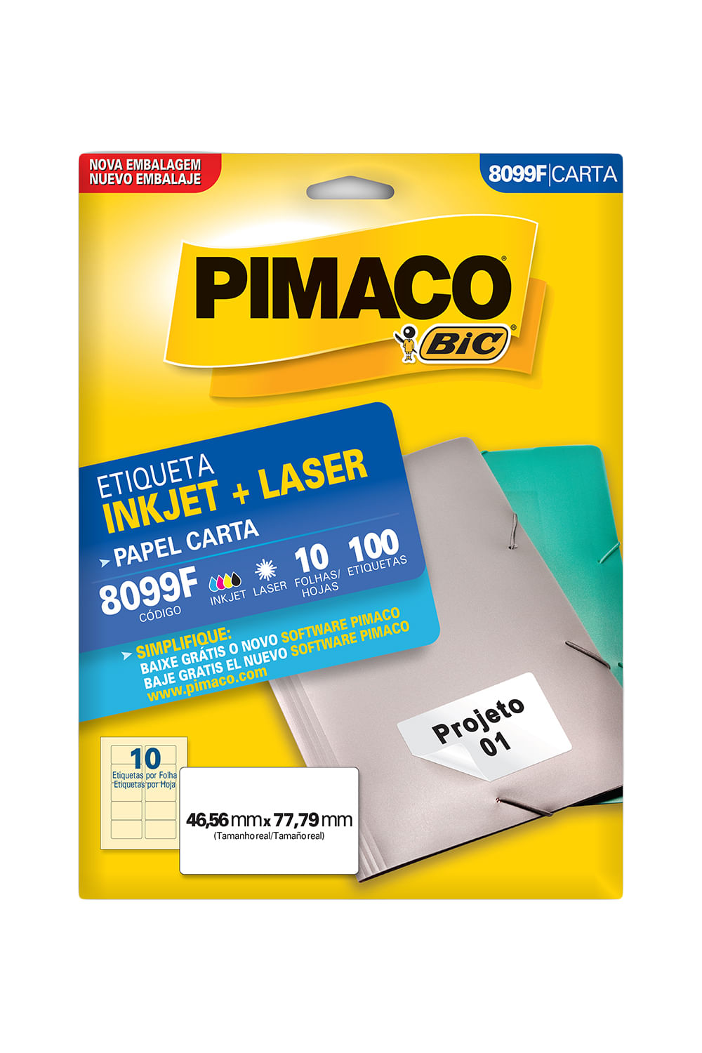 Etiqueta Adesiva Pimaco Carta com 100 Unidades 146,56x77,79mm