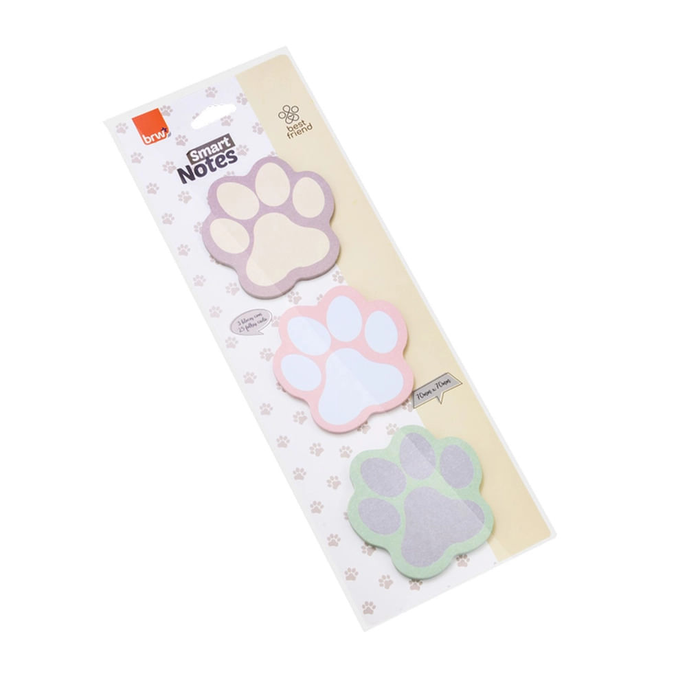 Marcador de Páginas Adesivo Brw Smart Notes Pets com 3 Blocos 70x70mm