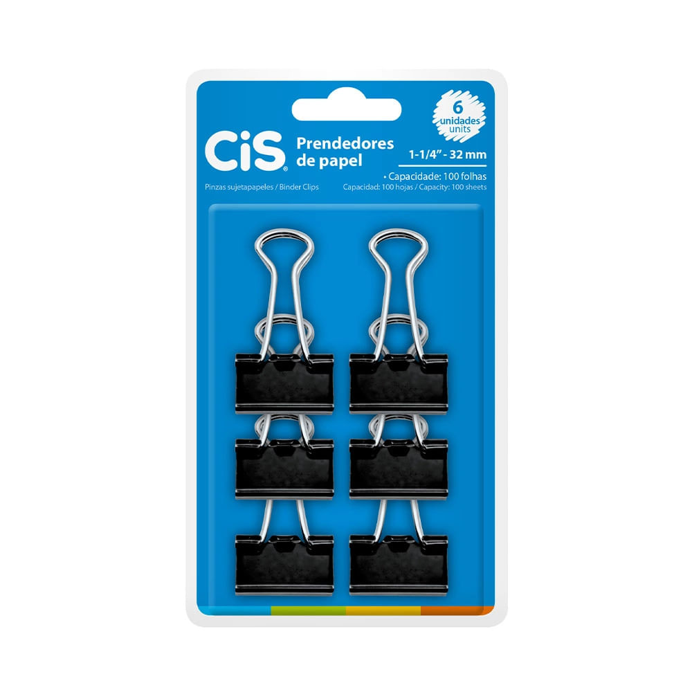 Binder Clip Cis Metálico Preto 32mm com 06 Unidades