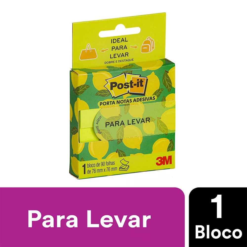 Bloco Adesivo Post It 3M com Porta Notas para Levar 76x76mm 90 Folhas