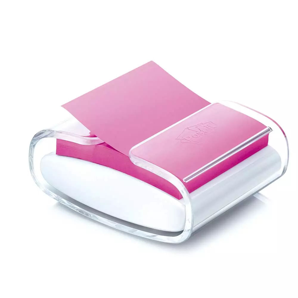 Dispenser para Bloco Adesivo Post It 3M Transparente + 01 Bloco Refil Branco 76x76mm 90 Folhas