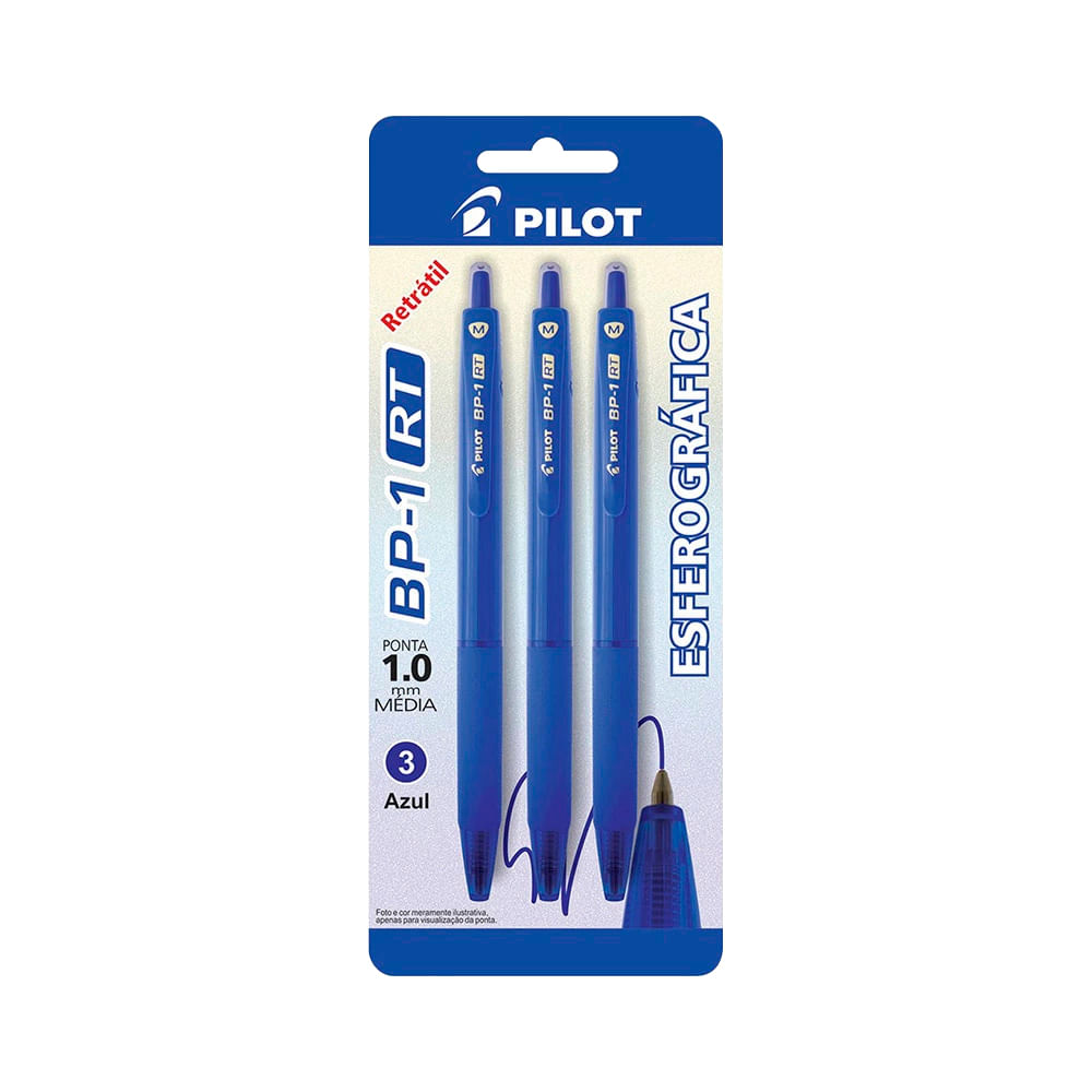 Caneta Esferográfica Pilot Retrátil Azul 1.0mm com 3 Unidades