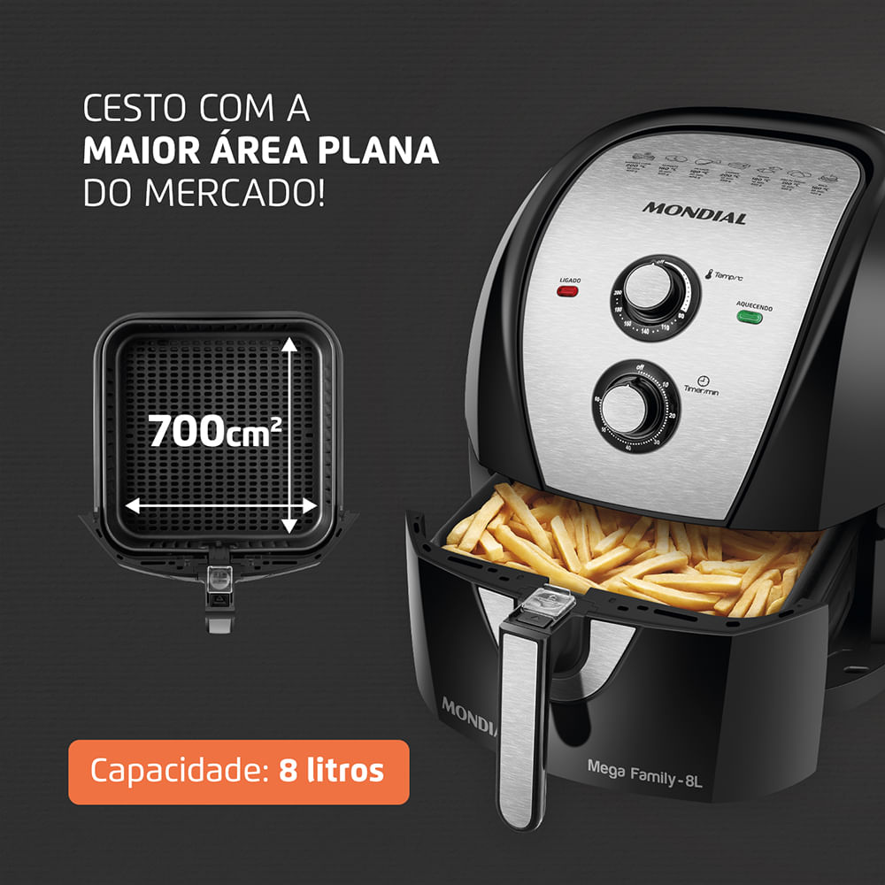 Fritadeira Elétrica Air Fryer Mondial AFN-80-BI 8L Preta - 220V