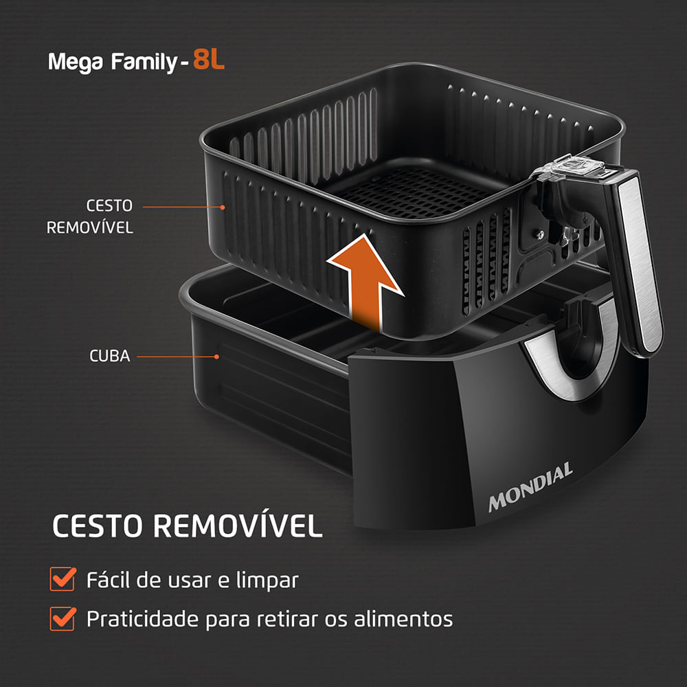 Fritadeira Elétrica Air Fryer Mondial AFN-80-BI 8L Preta - 220V