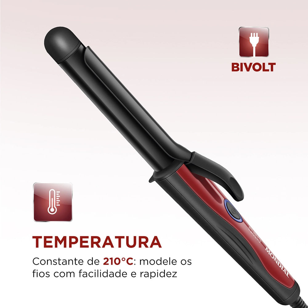 Modelador de Cachos Mondial Infinity EM-12 Preto/Vermelho - Bivolt