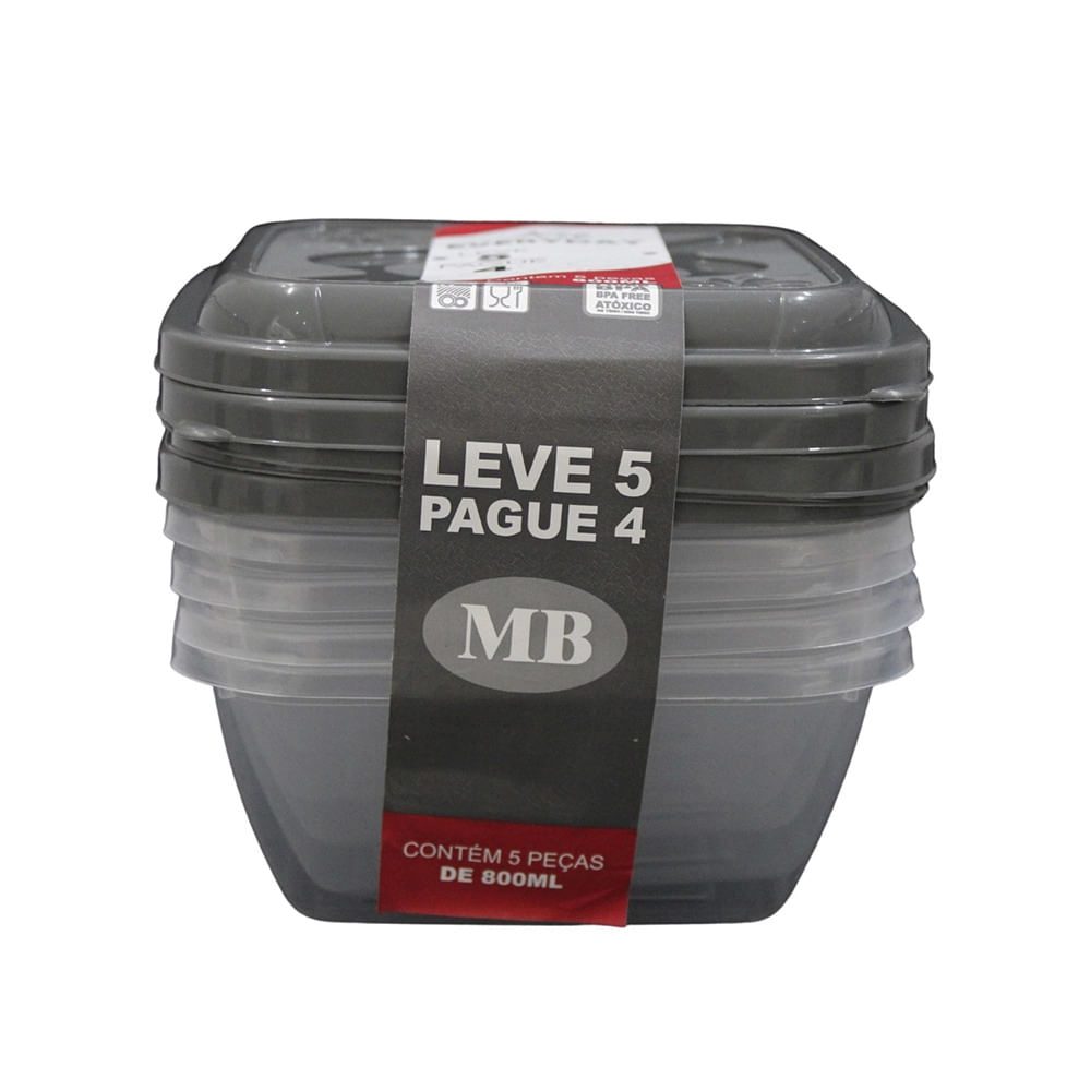Conjunto de Potes Plásticos Mb Everyday com 5 Peças 800ml - Item Sortido