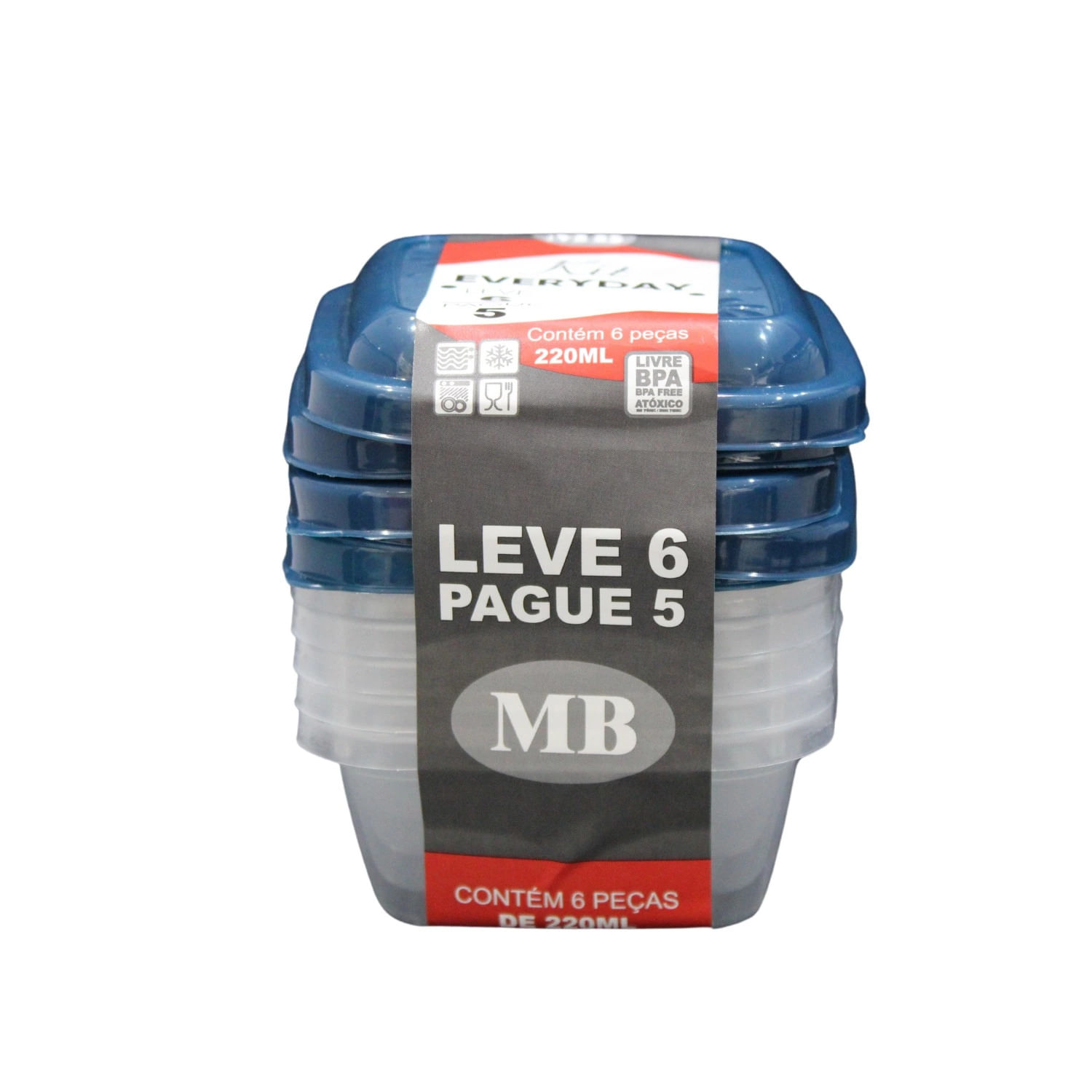 Conjunto de Potes Plásticos Mb Everyday com 6 Peças 220ml - Item Sortido