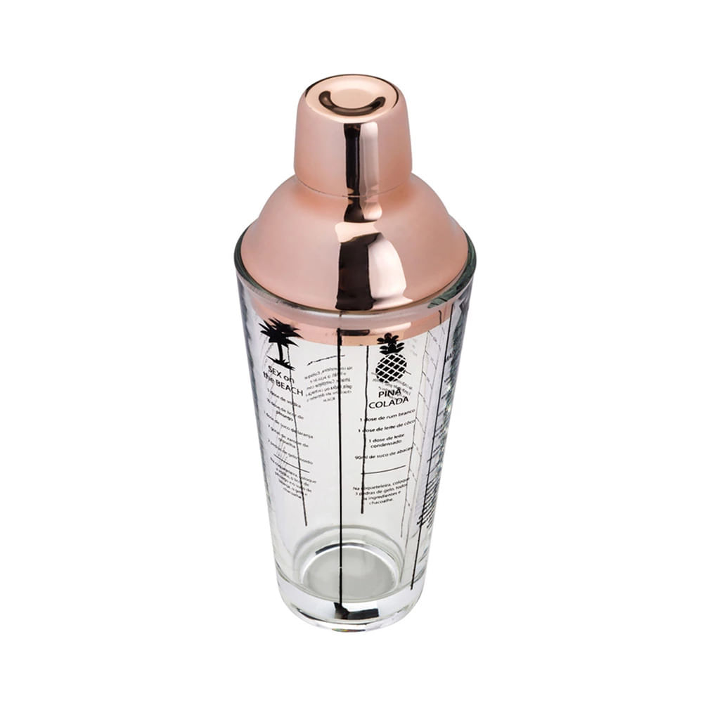 Coqueteleira Lyor de Vidro com Tampa em Inox Rosé 420ml