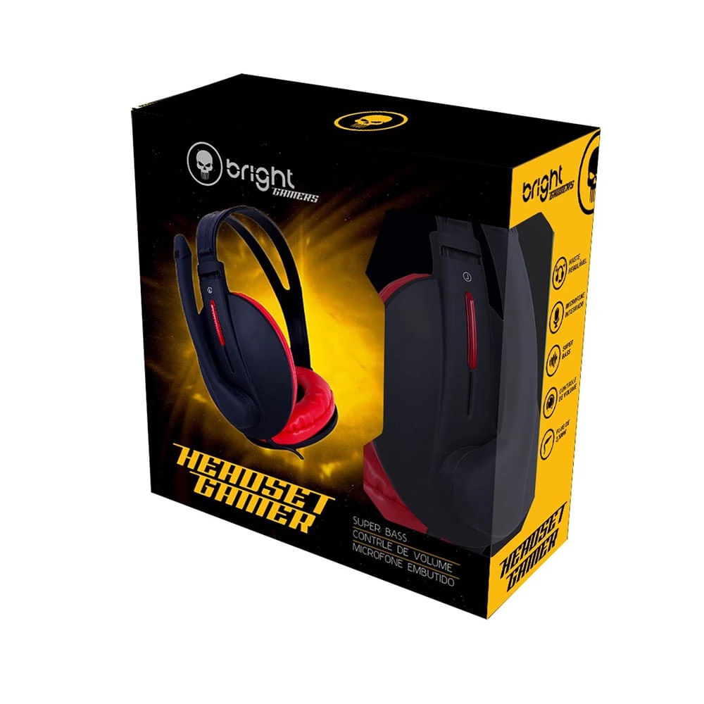 Headset Gamer Bright Conexão P2 com Haste Regulável Microfone Integrado Modelo 0206 Preto