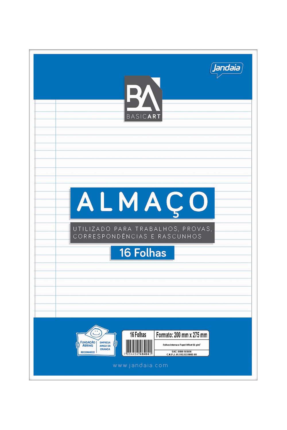 Papel Almaço Pautado Jandaia com Margem 16 Folhas 200x275mm