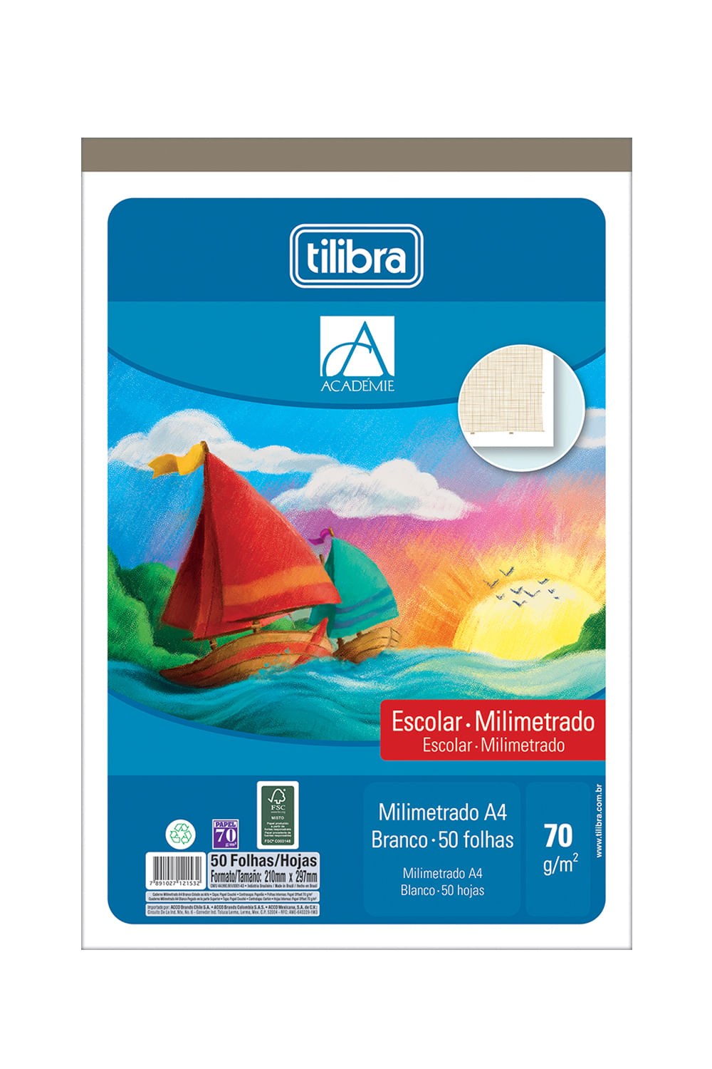 Bloco de Desenho Tilibra A4 Milimetrado Branco com 50 Folhas 210x297mm 70g