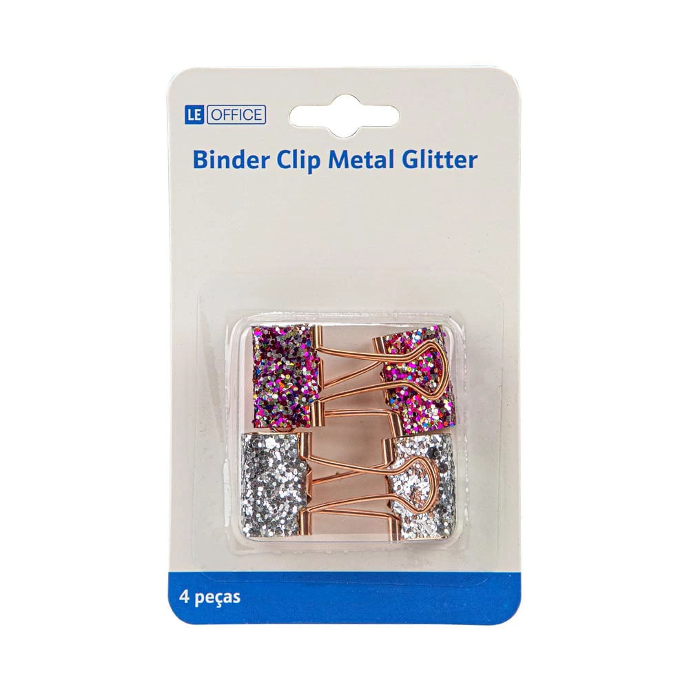 Binder Clip Le Metalizado Glitter Colors 25mm com 04 Unidades