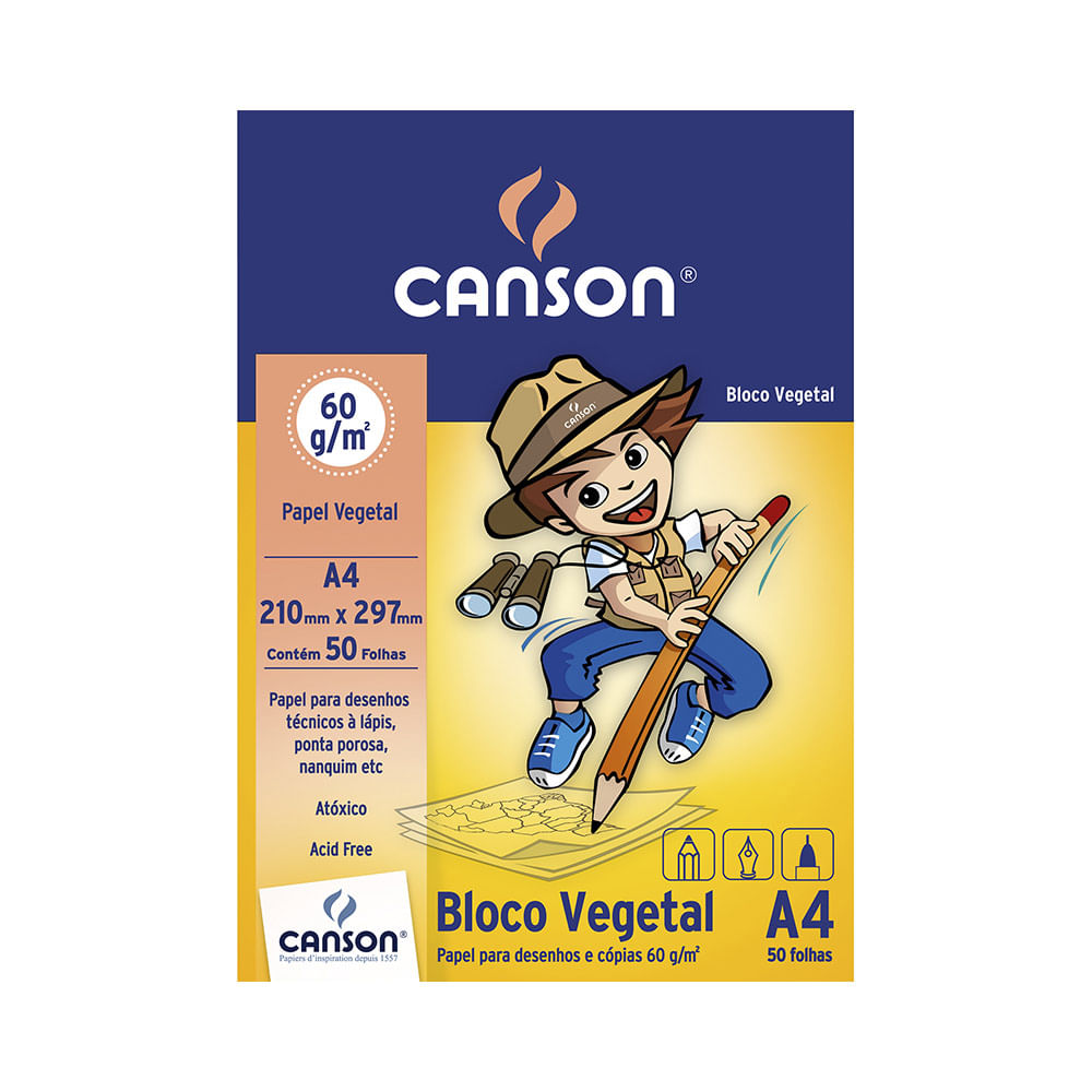 Bloco Vegetal Canson A4 com 50 Folhas Coloridas 210x297mm 60g