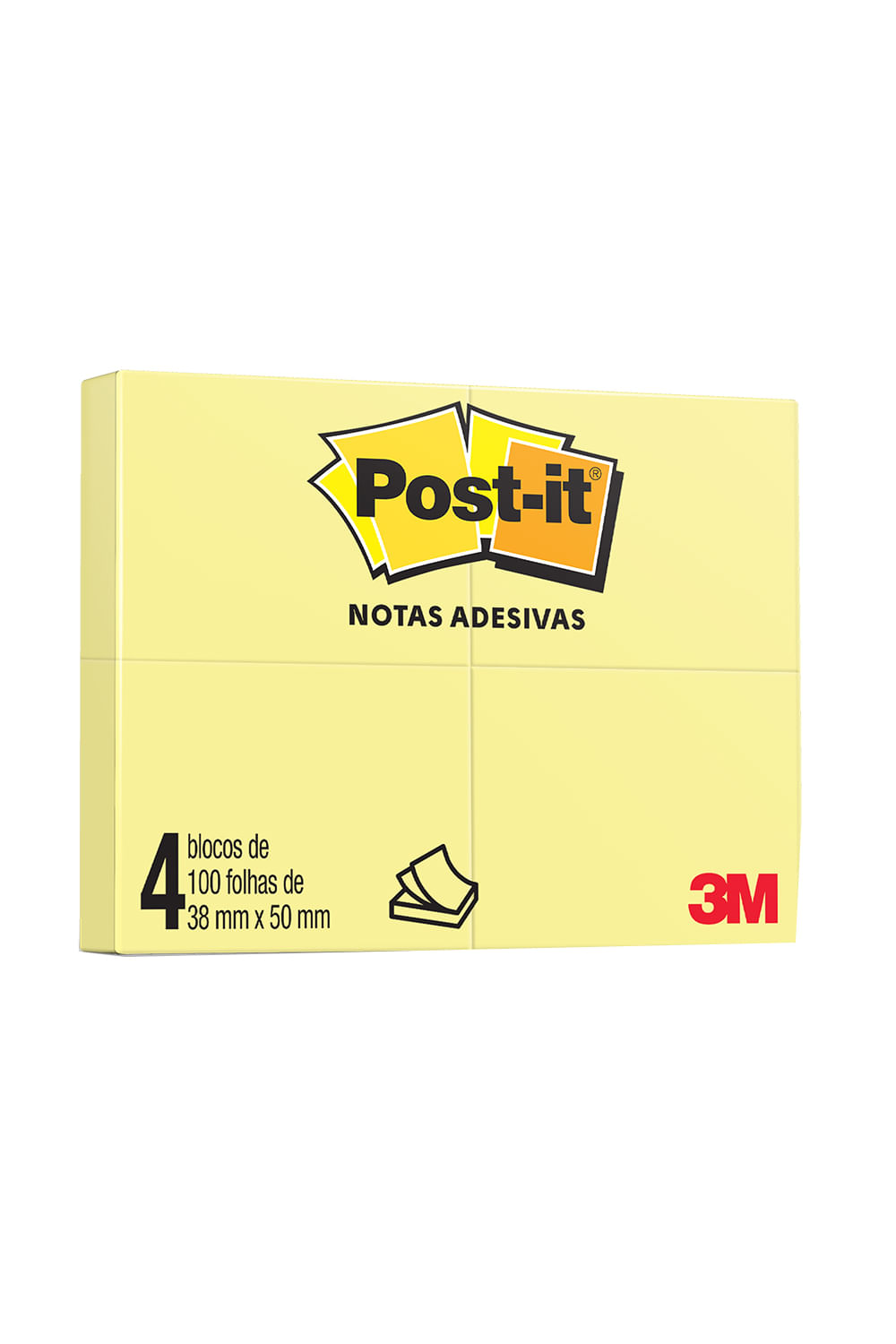 Bloco Adesivo Post It 3M Amarelo 38x50mm 04 Blocos de 100 Folhas Cada