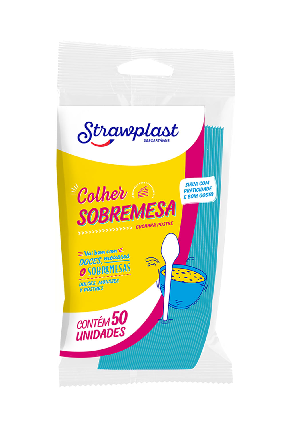 Colher Strawplast para Sobremesa com 50 Unidades Azul