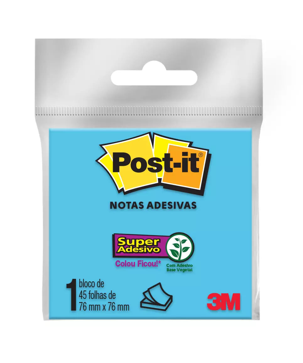 Bloco Adesivo Post It 3M Azul 76x76mm 45 Folhas