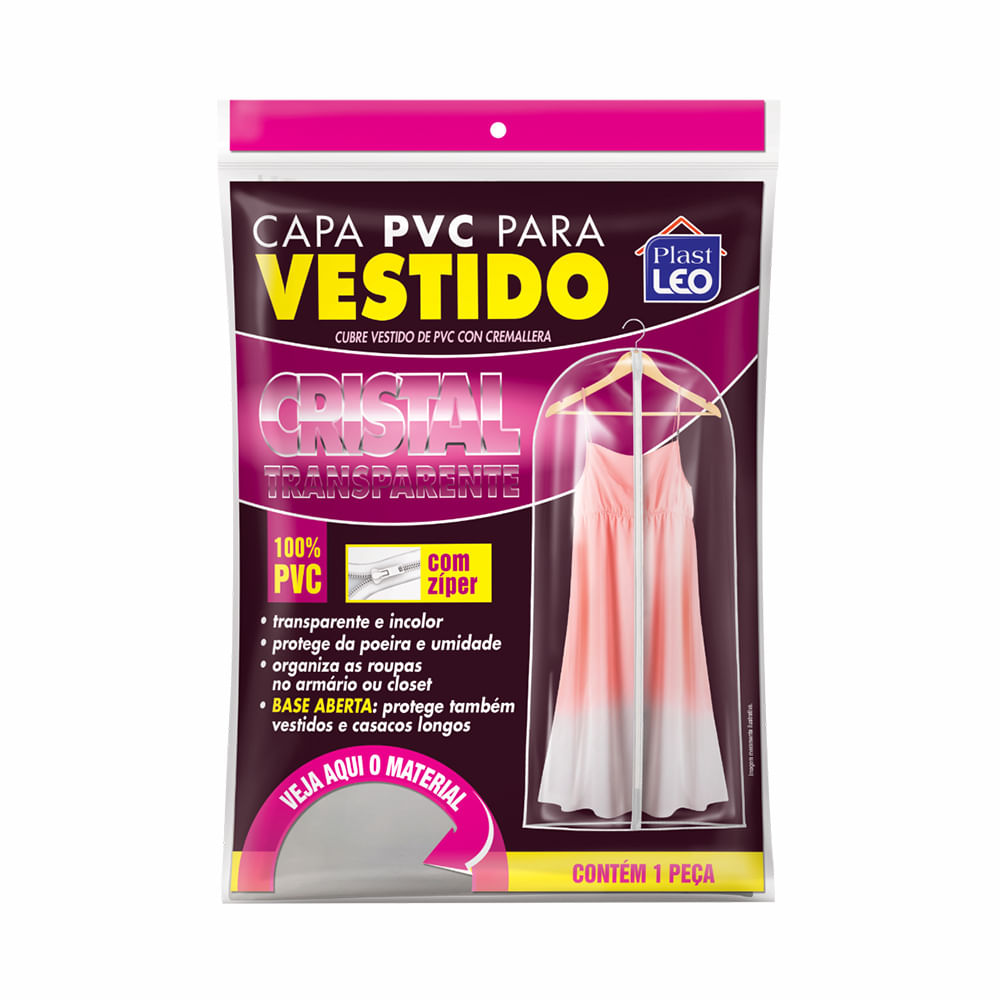 Capa para Vestido em PVC Plast-Leo Cristal Transparente com Zíper 1,20mx58cm