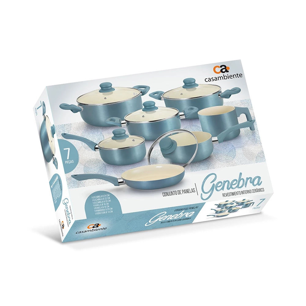 Conjunto de Panelas Cerâmica Casambiente Super Genebra Azul com 7 Peças