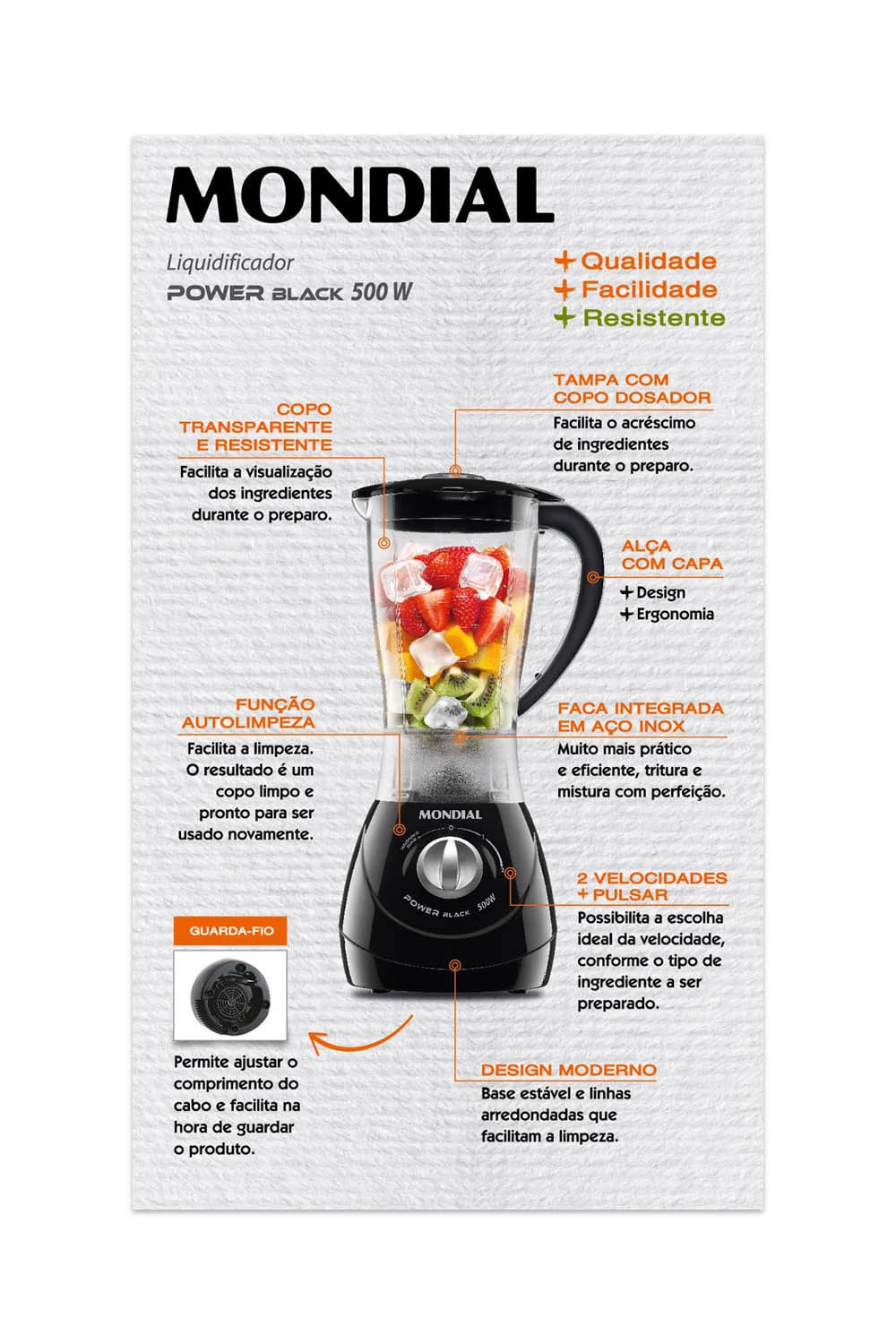 Liquidificador Mondial Power 2 Black L-28 Preto - 220V