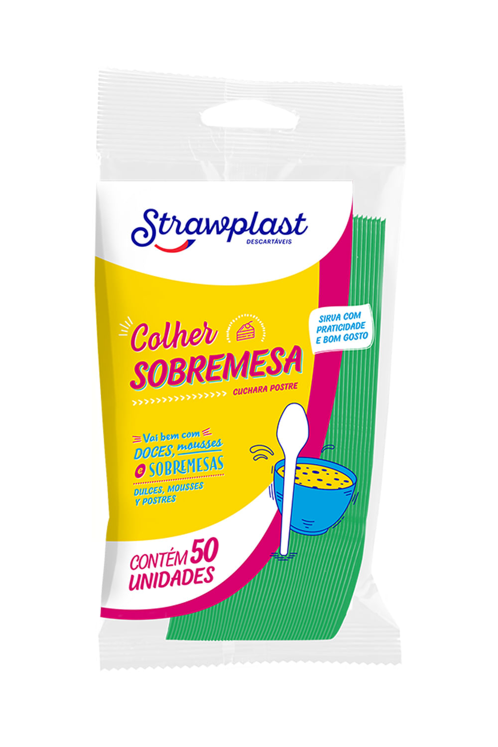 Colher Strawplast para Sobremesa com 50 Unidades Verde