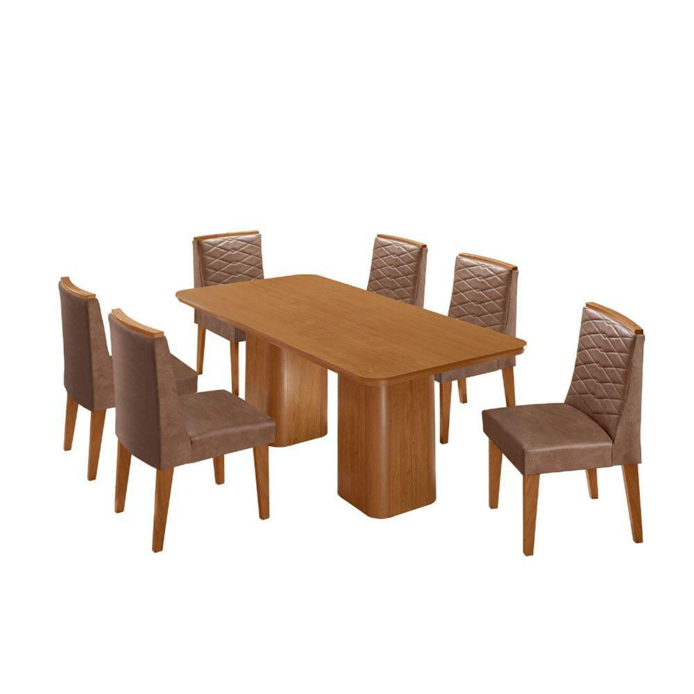 Mesa De Jantar Eloise 180cm Tampo MDF Com 6 Cadeira Moderna Tork Naturale