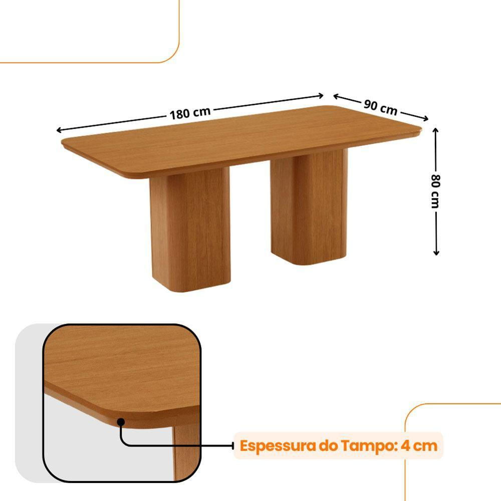 Mesa De Jantar Eloise 180cm Tampo MDF Com 6 Cadeira Moderna Tork Naturale