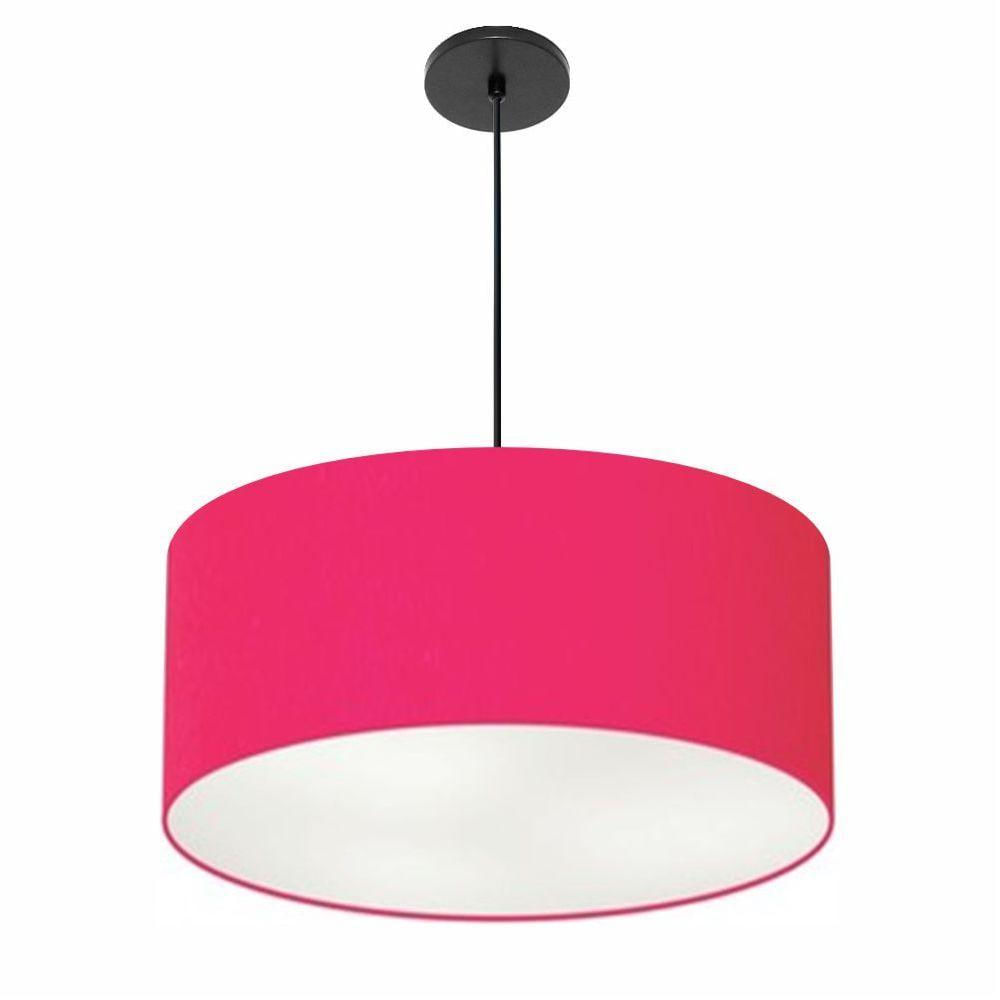 Pendente Cilíndrico Vivare Free Lux Md-4386 Cúpula Em Tecido Pink Da Canopla Canopla Preta E Fio Preto