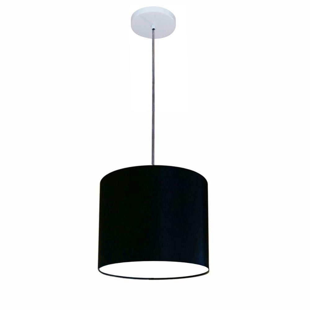 Luminária Pendente Vivare Free Lux Md-4107 Cúpula Em Tecido 25x20cm Preta Da Canopla Canopla Branca E Fio Transp