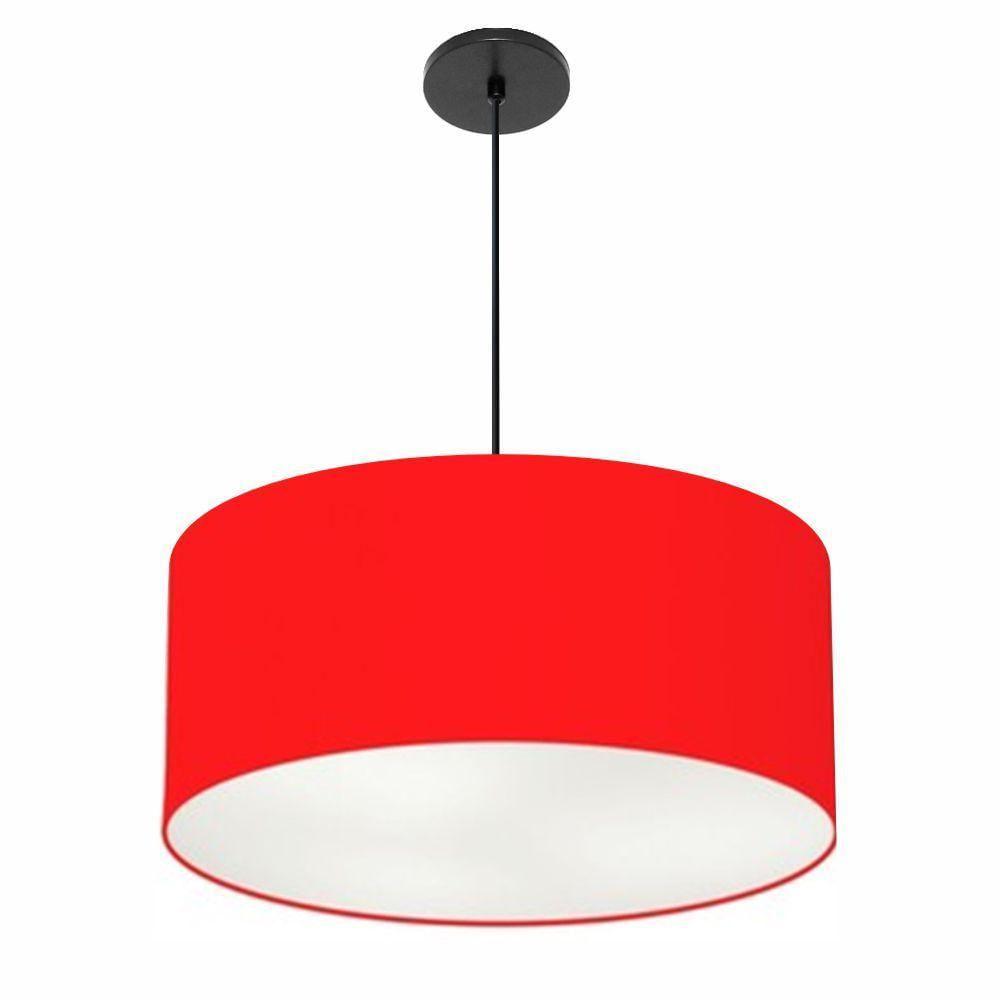 Pendente Cilíndrico Vivare Free Lux Md-4386 Cúpula Em Tecido Vermelho Da Canopla Canopla Preta E Fio Preto