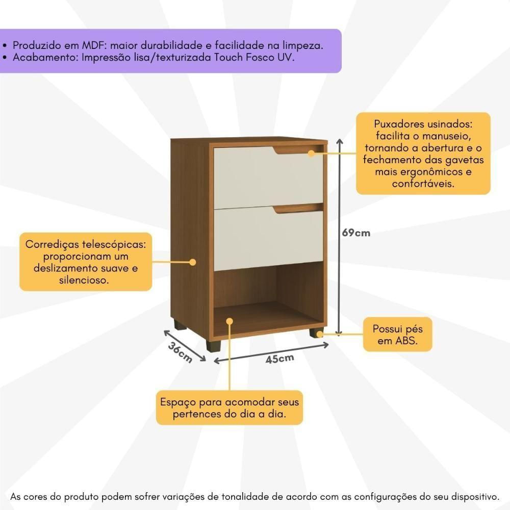 Mesa De Cabeceira 45cm Com 2 Gavetas Multimóveis Cr35244 Mel/Champanhe