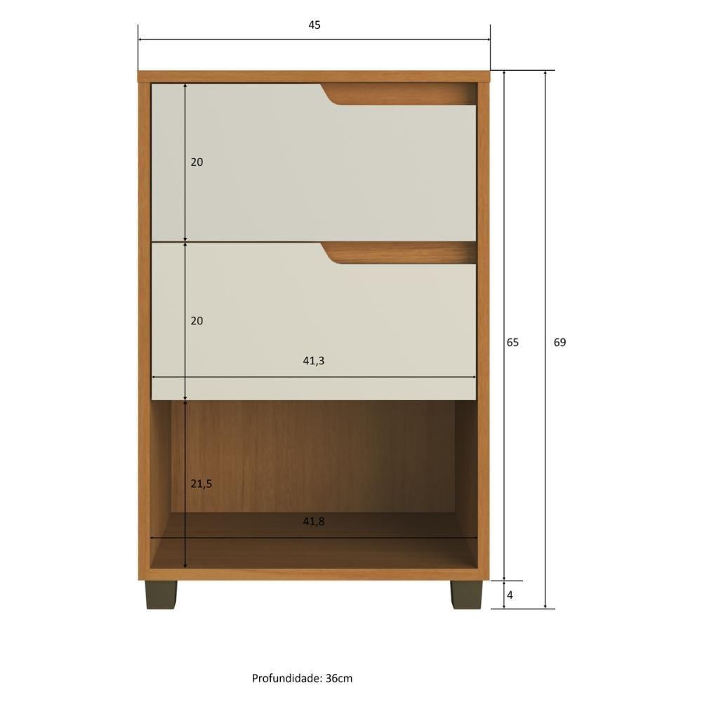 Mesa De Cabeceira 45cm Com 2 Gavetas Multimóveis Cr35244 Mel/Champanhe