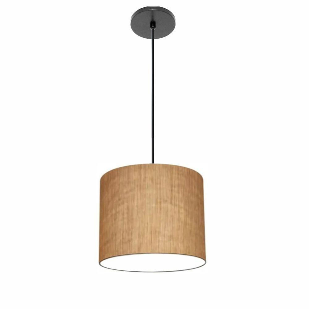 Luminária Pendente Vivare Free Lux Md-4107 Cúpula Em Tecido 25x20cm Palha Da Canopla Canopla Preta E Fio Preto