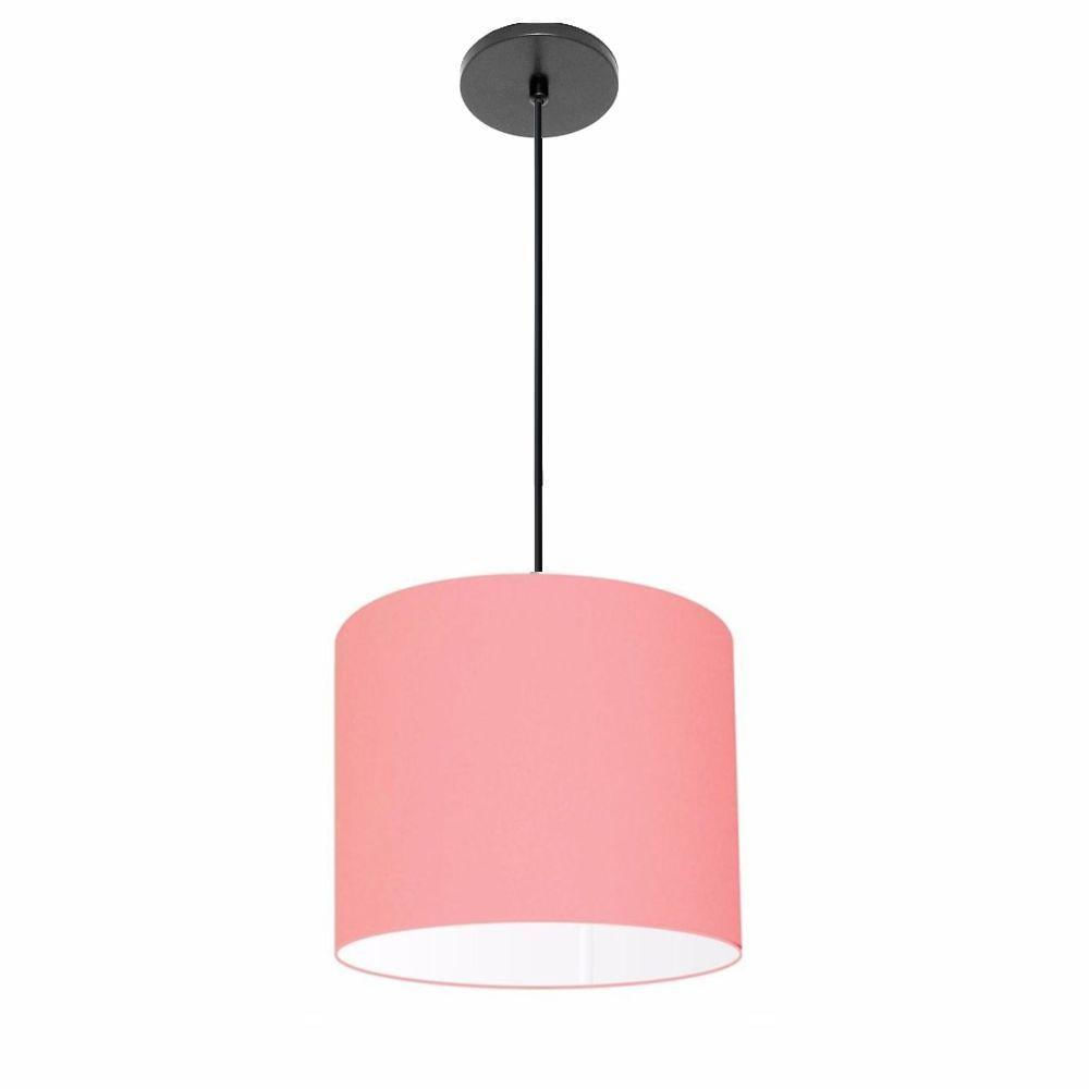 Luminária Pendente Vivare Free Lux Md-4105 Cúpula Em Tecido Rosa-tela Da Canopla Canopla Preta E Fio Preto