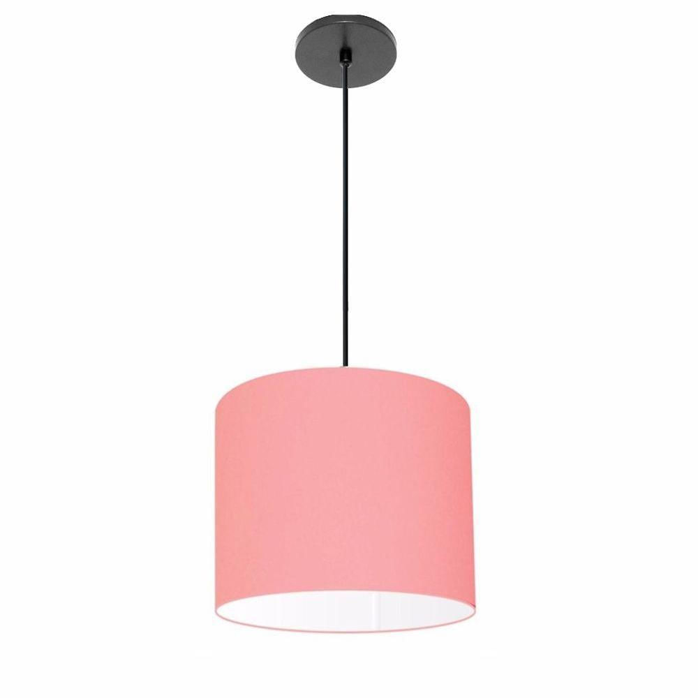 Luminária Pendente Vivare Free Lux Md-4106 Cúpula Em Tecido Rosa-tela Da Canopla Canopla Preta E Fio Preto