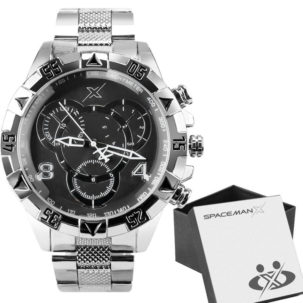 Relogio Prata Masculino Aço Inoxidavel + Premium Caixa Grande Mostrador Preto Presente Social Casual