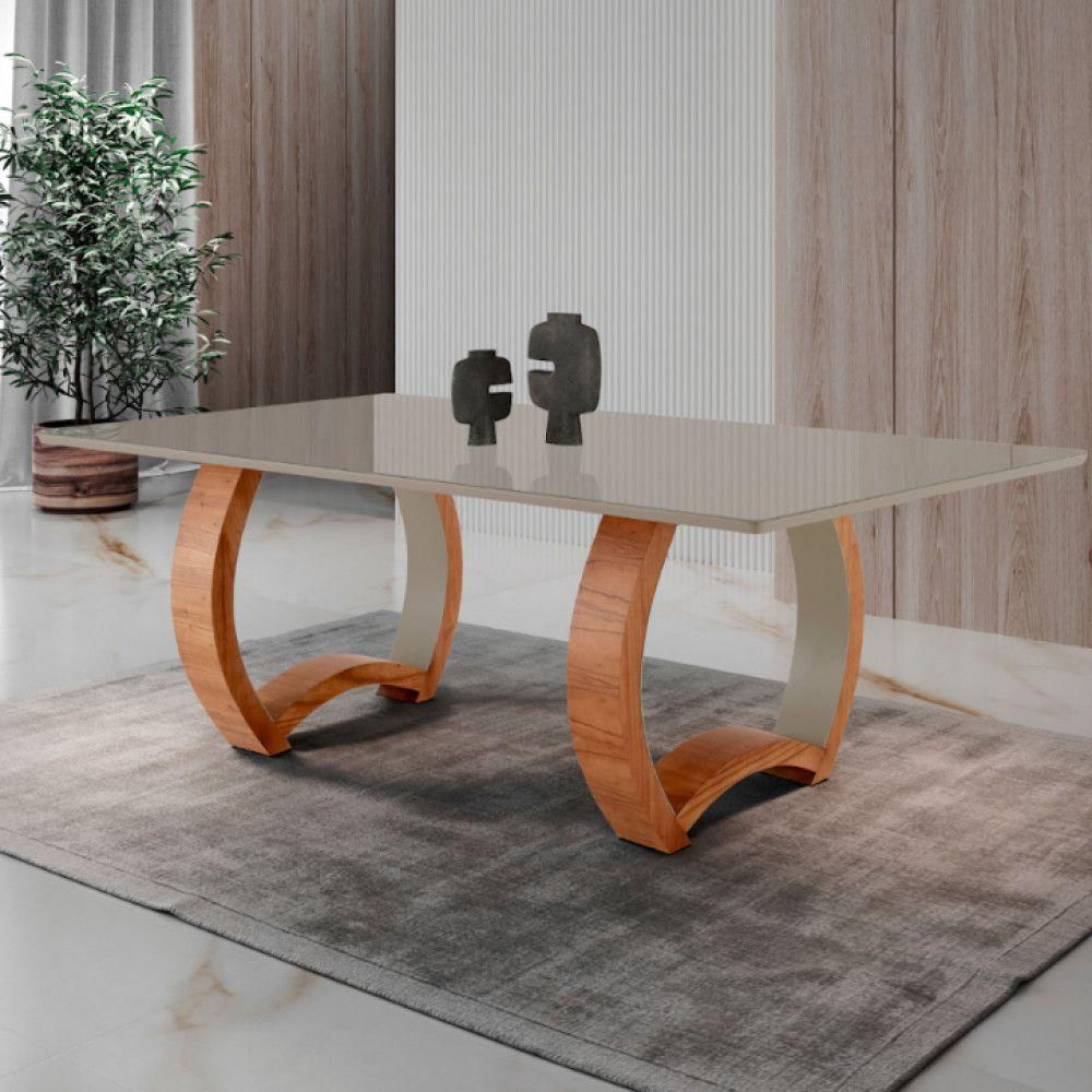 Mesa Para Sala De Jantar Bali 220cm Moderna Mobília Cinamomo Com Champanhe-champanhe