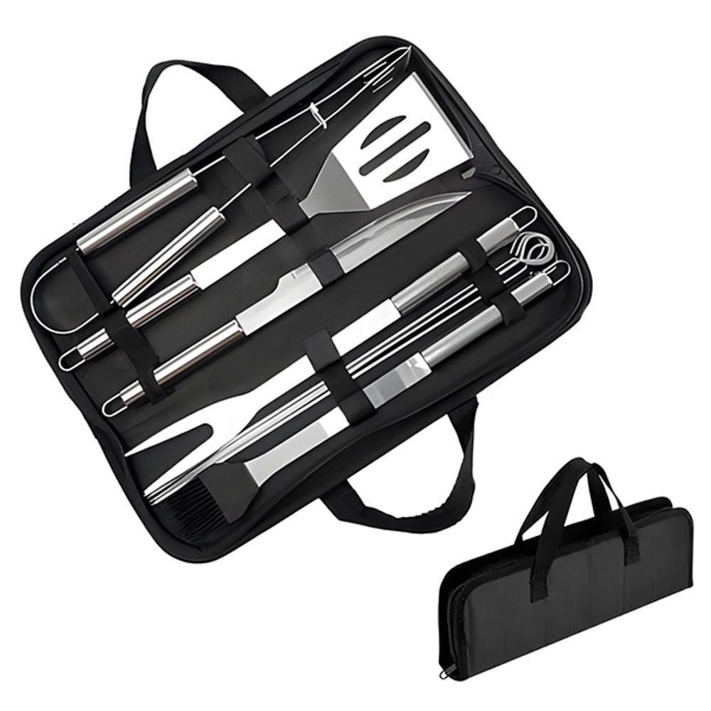 Kit Completo De Churrasco 9 Peças Em Aço Inox Com Bolsa Preta Para Churrasqueiro