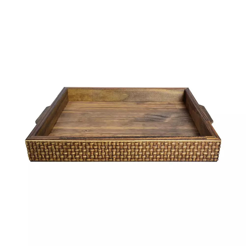 Bandeja Decorglass com Alça e Espelho em Madeira Pinus 37x25cm - 1 Peça