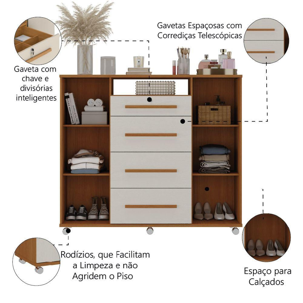 Cômoda Sapateira Com Chave 4 Gavetas 2 Portas Versátil Zanzini
