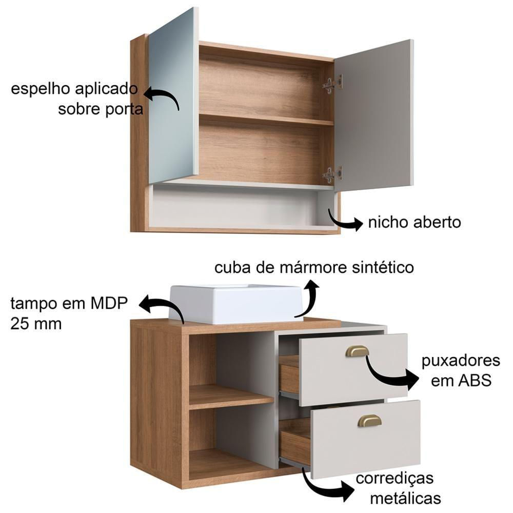 Gabinete Espelheira E Cuba Branca 80 Cm Cj8240 Mell Arenas Faem Mell Arenas