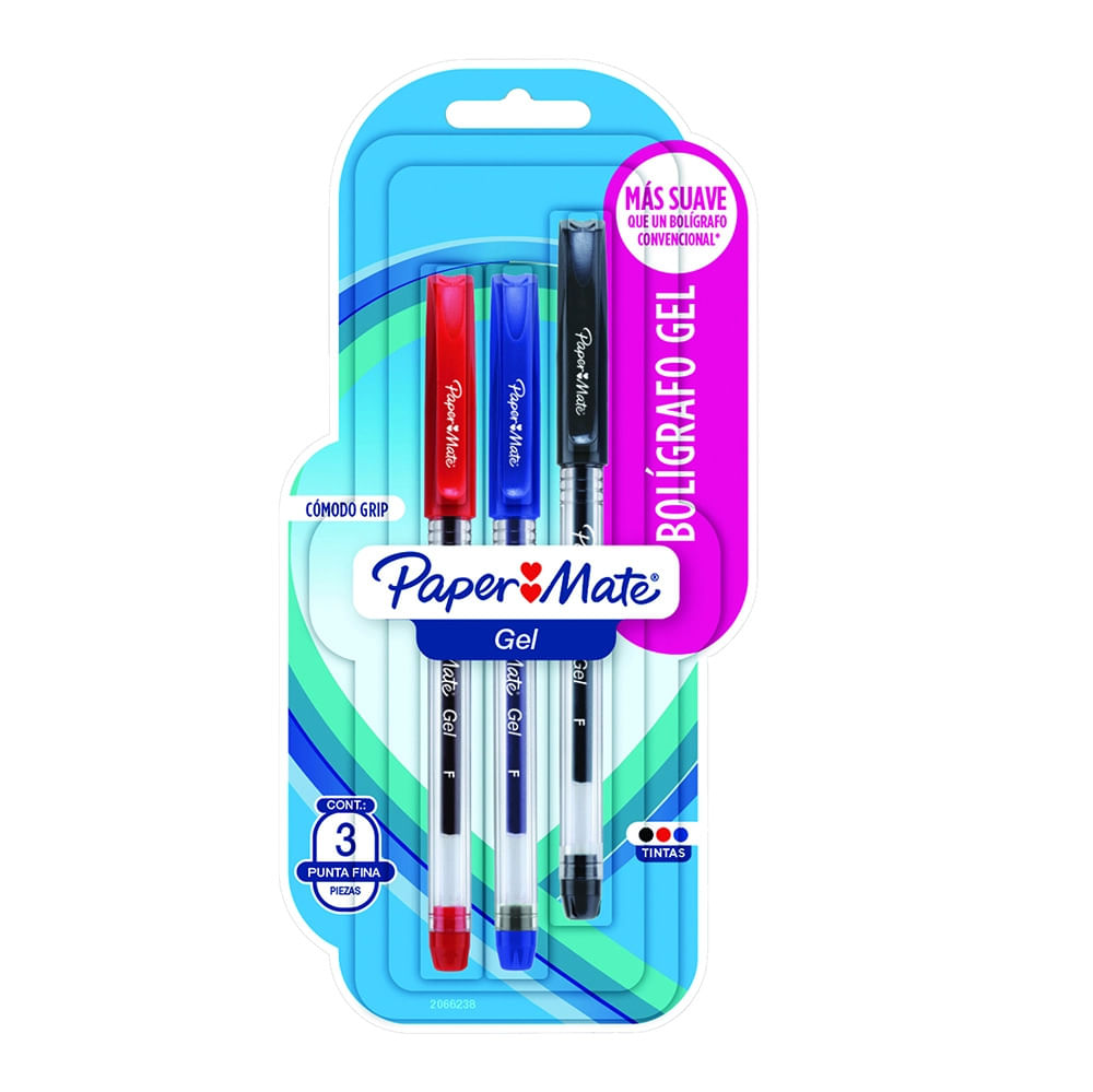 Caneta em Gel Papermate Kilométrica Grip Fine 0.6mm com 3 Cores