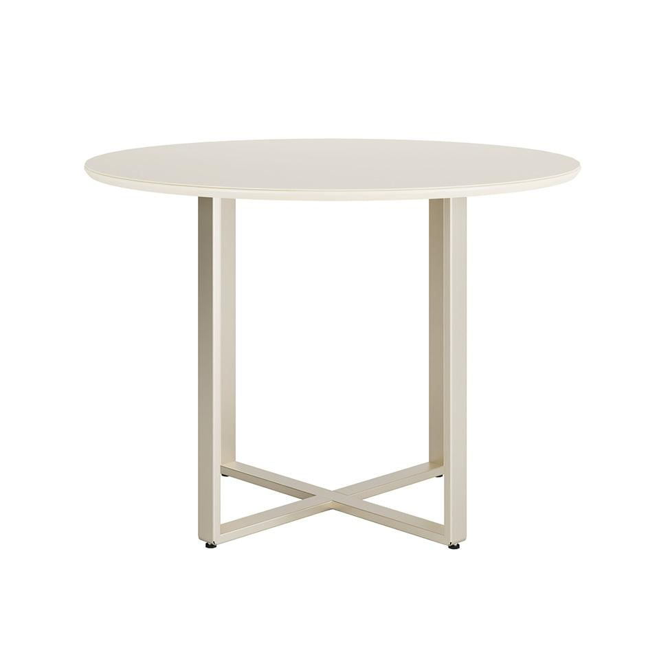 Mesa de Jantar Redonda com Tampo de Vidro Arcadia Off White e Champagne 108 cm