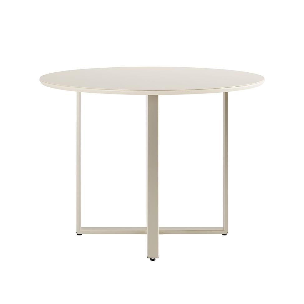 Mesa de Jantar Redonda com Tampo de Vidro Arcadia Off White e Champagne 108 cm