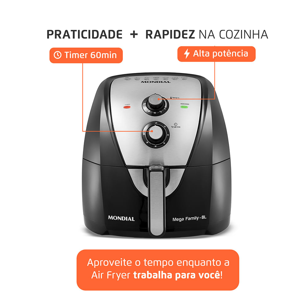 Fritadeira Elétrica Air Fryer Mondial AFN-80-BI 8L Preta - 220V