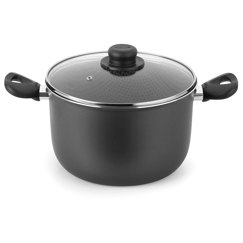 Caldeirão Antiaderente Multiflon Gourmet com Tampa de Vidro Preto 22cm