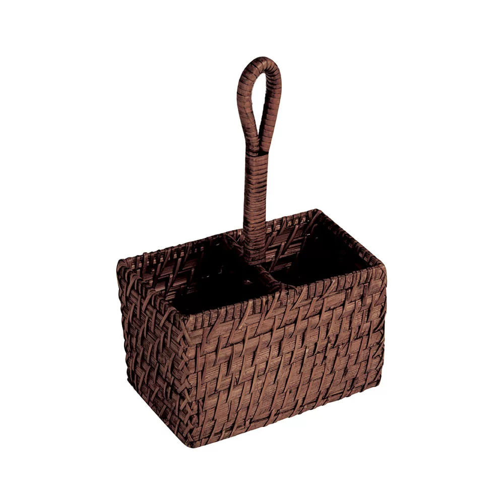 Porta-Vinho e Talher Mundiart Retangular em Rattan 10x20cm